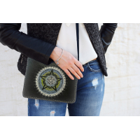 Crossbody leren tas zwart Pentagram | Pearl blauw lime| BellaMagio | verwisselbaar front | Heksentas